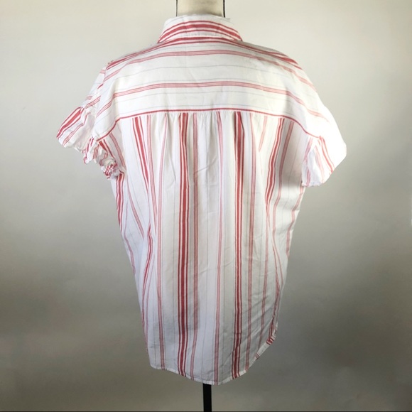 Madewell red and white stripe flutter sleeve button front medium top - Picture 2 of 6